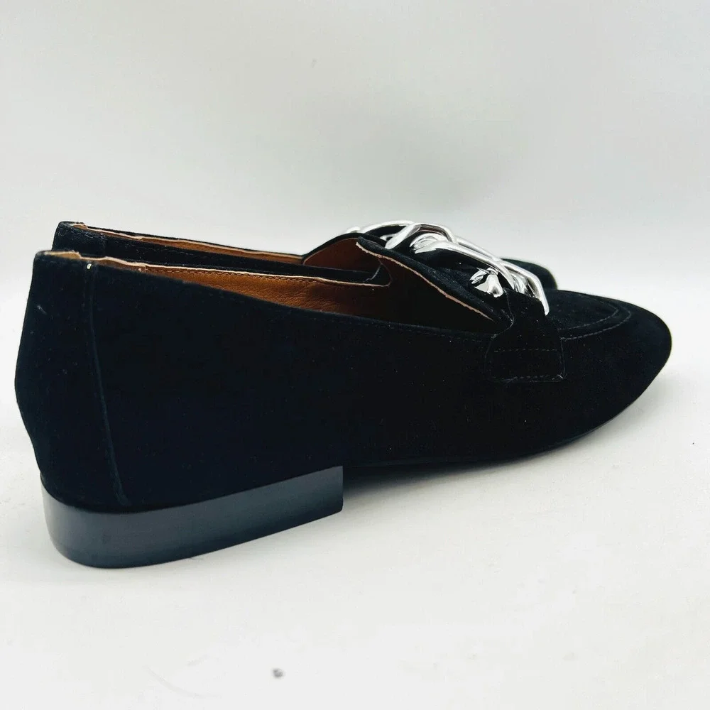 Donald Pliner Shoes Womens 7.5 Black Suede Loafer Chain Casual Chunky Bristol - Picture 8 of 12